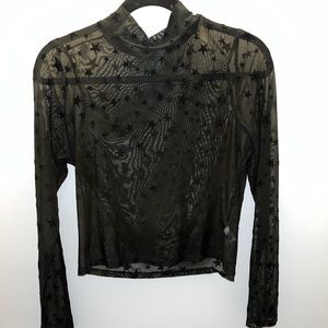 Wild Fable Black Mesh Star Long Sleeve